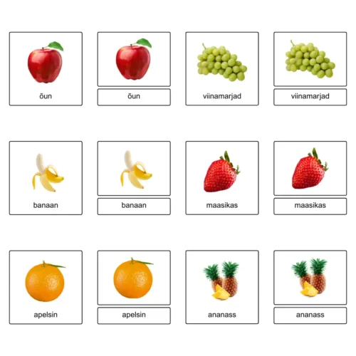 Puuviljad - Montessori 3-osalised kaardid